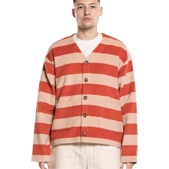 Pleasures Type Cardigan Sweater Burnt Orange Tan Wool Blend Size Large Unisex - Picture 1 of 13